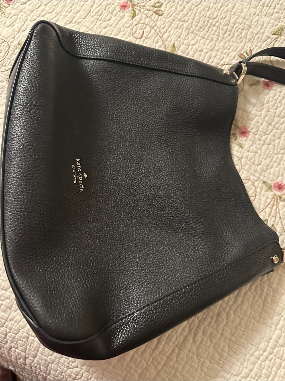 kate spade Black Pebbled Leather Shoulder Hobo Bag with Gold Logo